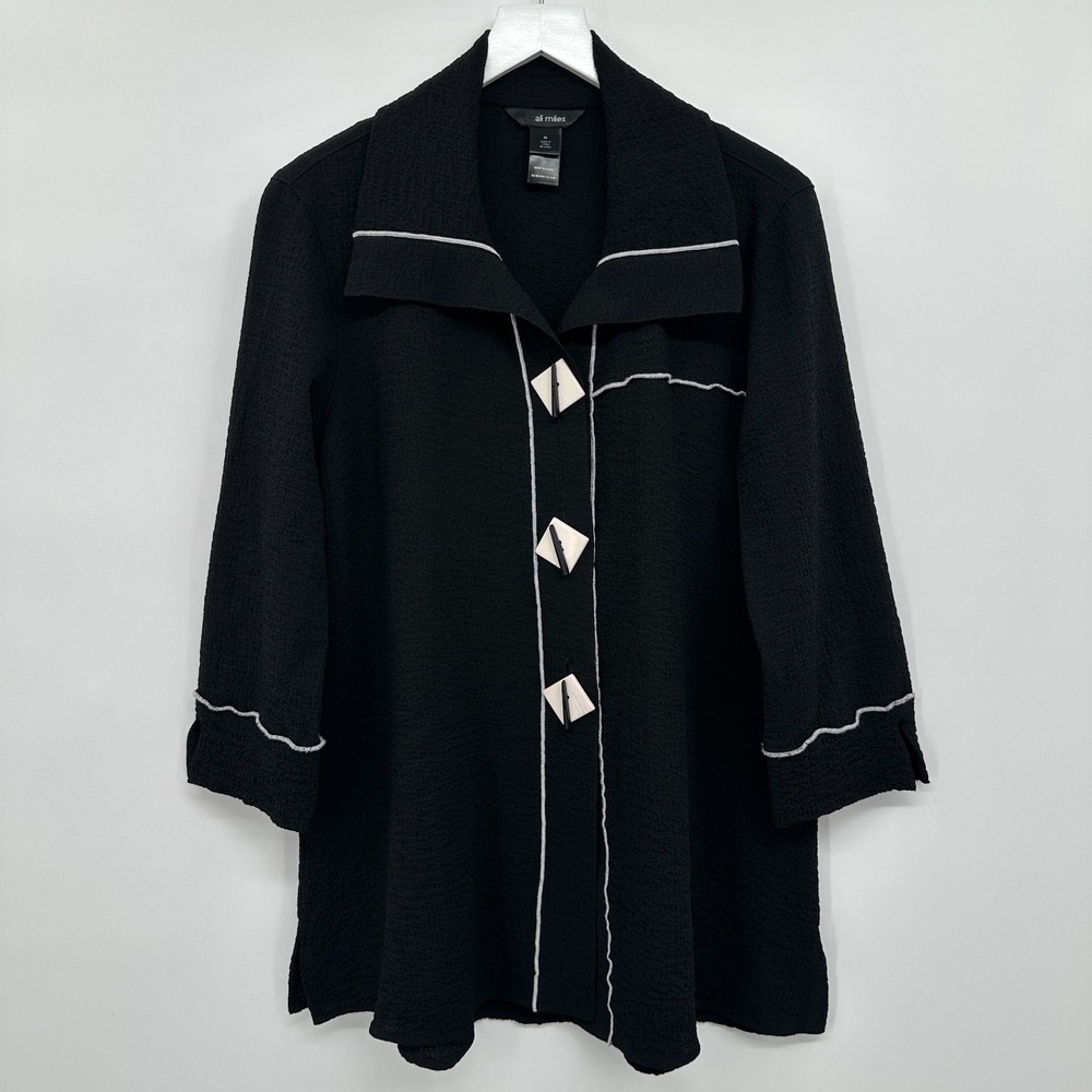 Ali Miles Tunic Jacket Top Shirt Medium Stretch Crinkle 3/4 Sleeves Witchy Artsy - Picture 14 of 14